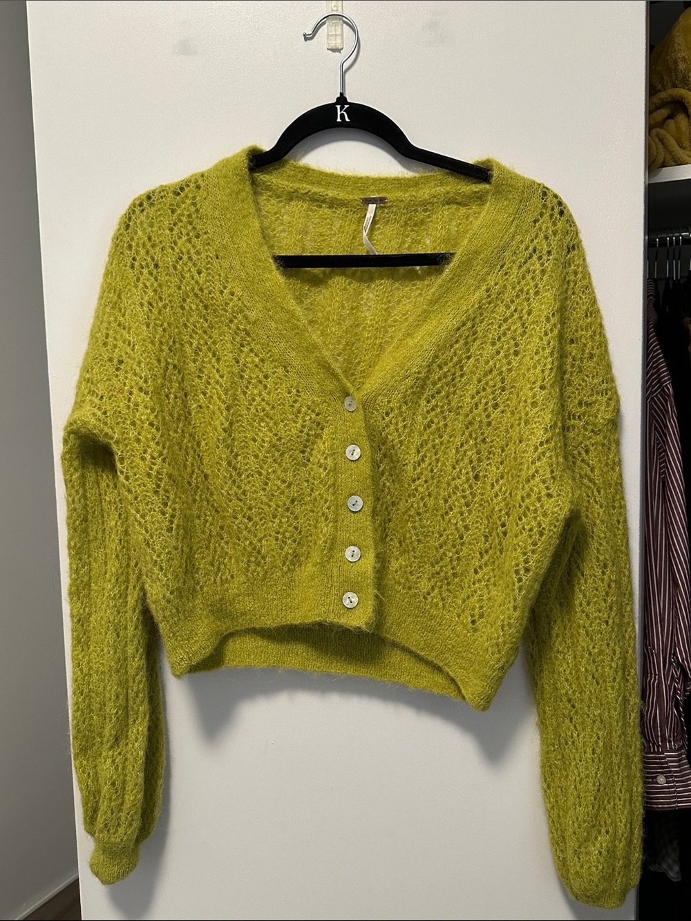 Free people V-Neck Openwork Button Cardigan - Lime Green